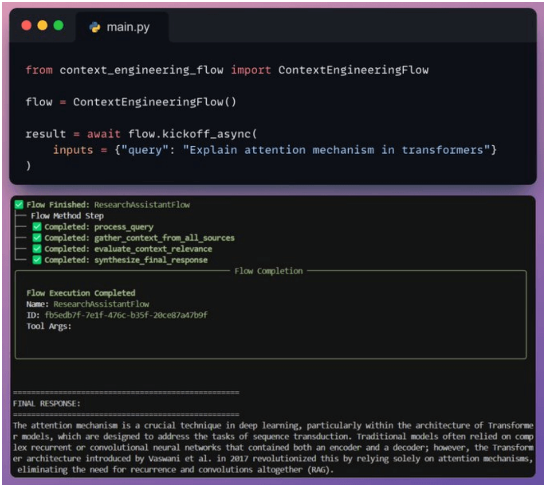 Kickoff example: which tool (e.g., RAG via Tensorlake) carried most of the signal for the answer.